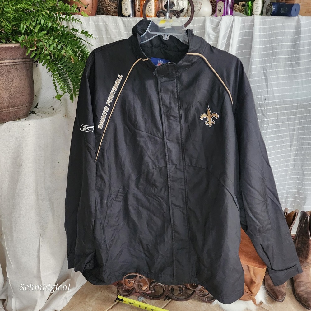 Reebok NFL New Orleans Saints Windbreaker Jacket Mens 2XL Black On Field Zip